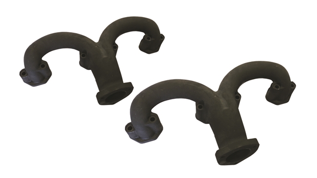 Demotor Performance Chrome Smooth Rams Horn Exhaust Manifolds For SBC 283, 305, 327, 350, 400 - Cast Iron, Silver